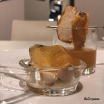 Yui - 料理写真:鮟鱇の肝のAspic､鮟鱇のFromage de tête､鮟鱇と里芋のBeignet