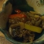 蕎麦 坐忘 - 蓮根餅と牛肉あんかけ