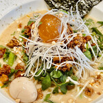 Nedu Yakitori Terusumi - 堪らず追加で冷やしまぜそば　結構辛い鶏そぼろ味噌と鶏出汁たっぷりの担々麺風の中華そばです