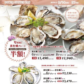 【6/14~6/27】生牡蠣3種6個、4種8個プレート半額♪