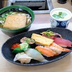 Muten Kurazushi - 人気にぎり麺セット、特製茶碗蒸し