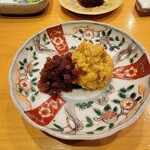 小判寿司 - 酒肴はあん肝ペーストと刻んだ奈良漬け