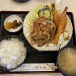 かつら - 生姜焼き＋海老フライのセット1230円です