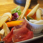 ワイマーケットブルーイングキッチン - 日替わりおつまみ5種盛り（生ハム、チーズ、ピクルス）