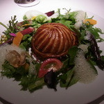レフェルヴェソンス - アップルパイの様に＃5～　フランスシャラン産鴨肉のラグー＆打木赤皮甘栗南瓜とヴァニラ・手長海老・フォアグラ・ズッキーニ・エストランゴンのジュを泡立て　ホウズキ・茄子・南瓜・牛蒡・トマトのサラダと共に