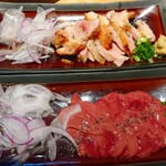 炭火焼鳥と水炊き 五郎一 - 鶏レバ刺し&冠地鶏のたたき