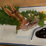 食酒処 いなば - 刺身三種盛り、白イカ・甘エビ・アゴ
