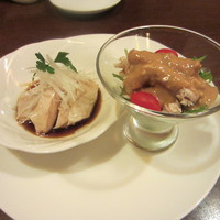 ぎをん桃庭 - 前菜　蒸し鶏二種