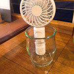 FIGO - ミニ扇風機を使ってたら、ガラスコップを持ってきてくださいました。ここの接客はお客さんをきちんと見ていて本当に素晴らしいです。