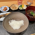 御料理 まつ山 - 自家製明太子　カラスミちりめん　メジロ　漬け物　赤だし