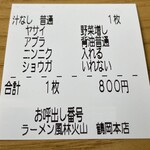 ラーメン もっけだの - 食券（汁なし普通ヤサイマシニンニク）