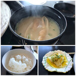 博多 竹彩 - ◆ご飯の質は普通で、お代わり可能 ◆お味噌汁が美味しい。 ◆白菜のお漬物。たっぷりなのが嬉しい。