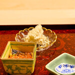 道人 - 有りの白和とカマスの幽庵焼きと筋子