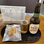 NOMOSSA - 越前福井浪漫麦酒ピルスナー600円にアテのピリ辛焼きえいひれ400円を。