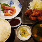 うお坐 - 魚河岸定食(刺身&唐揚げ)