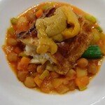 おしゃべりきのこ - ⑨鱈パイ包焼･ミネストローネ、生雲丹を乗せて