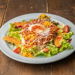Taco rice with soft-boiled egg and fresh salad
