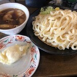 麦屋 - 半熟玉子天ぷらと肉汁うどん大盛り