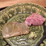 馳走 啐啄一十  - (ともにサスエ)天然の縞鯵(7日寝かせ)、金目鯛(10日寝かせ)