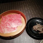 瀬里奈 - しゃぶしゃぶのスープで調理したしゃぶしゃぶ肉と、残りのしゃぶしゃぶ肉・その１です。