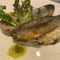 レグリエ - 稚鮎のフリット、スッポンのリゾット