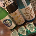 Wakatarou - 日本酒飲み比べ（左から福田・十四代・鼎）