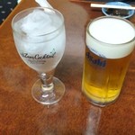 左：ノンアルコールカクテル　右：生ビール