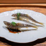 肉割烹 上 - 天竜川 稚鮎唐揚げ 蓼ソース 山椒タレ