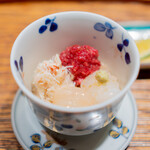 肉割烹 上 - 小丼 赤身肉 マルカワ 白海老紹興酒漬け 毛蟹 アオリイカ