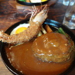 洋食春 - 大きなエビフライと大きなハンバーグ