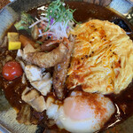 スープカレーなっぱ - 鶏ざんまい4辛＋大盛り（300g）
                                ＋なっぱサンボル＋納豆＋ふわとろオム
                                1250円＋100円＋100円＋100円＋250円