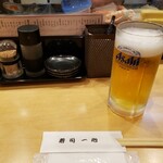 寿司一心 - 久々のビール。やっぱりスーパードライ！