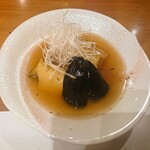 一徹 - ミンク鯨のさえずりと鮑のあんかけ茄子添え