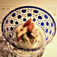 浪速割烹 㐂川 - 白酢和え、新ショウガ、一口トマト、赤座エビにイトウリ、キュウリ、シャコ、クコの実