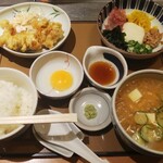 やよい軒 - ねばとろごはんととり天の定食(みそ汁→冷汁)