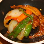 一丁 - お通し,ナスと玉葱の味噌炒め,お酒が進みます