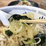 喜多方食堂 - 冷やしラーメン８００円。さっぱりした醤油味のスープとピロピロの麺が相性良く、朝からペロリです（╹◡╹）