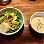 キッチン櫻庭 - 前菜のサラダとコーンスープ