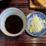 田端 玄庵 昌 - 田舎せいろ＋ミニ天丼＆小鉢 ¥1,000 の田舎せいろの薬味、つゆ