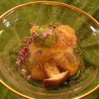 祇園 にしかわ - 長芋豆腐、きのこ（なんだろ？）、たたきオクラ、出汁ジュレ