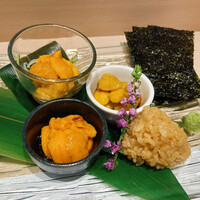 恵比寿 鮨 おぎ乃 - 3種類のウニの食べ比べ（バフンウニ・ムラサキウニ・塩水バフンウニ）