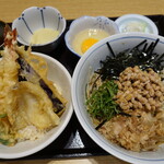 吉祥庵 - 納豆ぶっかけ蕎麦と海老キス天丼