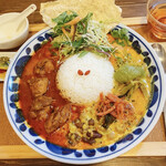 パニ カフェ - 【2021/6】辛辛チキンと今日の野菜(限定:アスパラ)ご飯200g