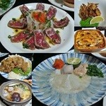 ずぼら - Oct-12　牛たたきのカルパッチョ・小エビから揚げ・茄子キノコグラタン・牡蠣＆イカフライ・つみれ鍋・カワハギ刺し