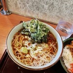 文殊 - そばセット(とり丼)￥540+春菊天￥100