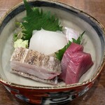 割烹 だいだい - お造り（真子鰈と縁側・太刀魚の炙り・鰹）