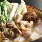 Mysterious Amakusa Daio Hot Pot (chicken thigh, chicken breast, meatballs, chicken soup, cabbage, mizuna, shiitake mushroom, green onion, tofu)