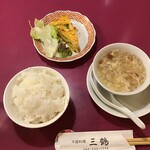 中国料理 三鶴 - ランチのごはん、スープ、ゴーヤ玉子