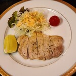 道後湯の宿 さち家 - 芋豚ロースソテー。薩摩芋で育てた豚だそうです。低温調理にしたらもっと美味しかったかも。。。香りは良いです