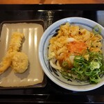 香の川製麺 - 明太醤油￥390 　半熟煮玉子天ぷら￥130 　海老天ぷら￥170